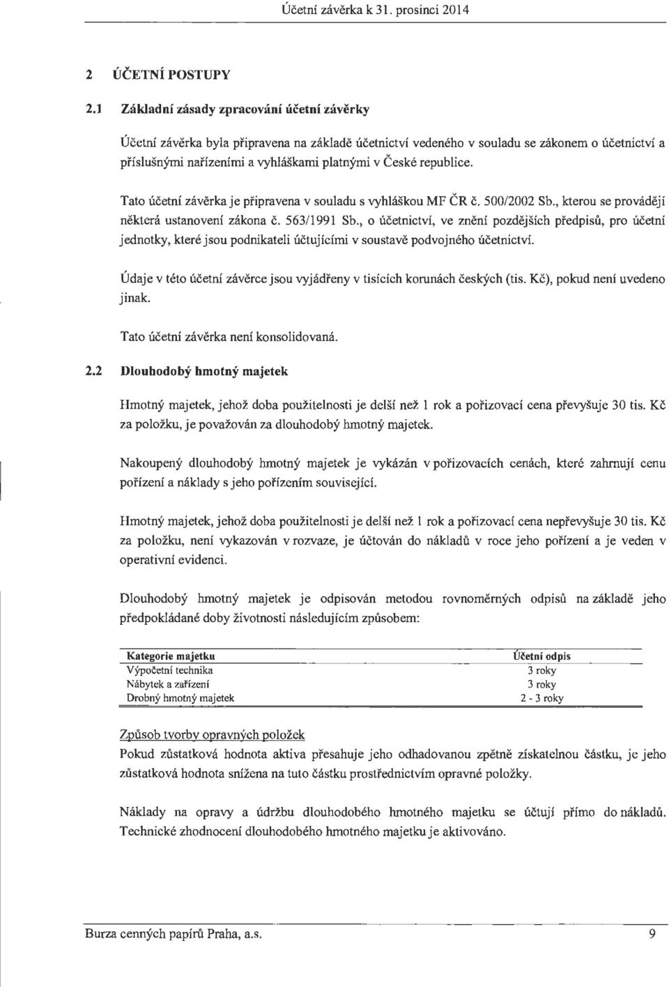 republice. Tato ucetni zaverka je pripravena v souladu s vyhlaskou MF CR c. 5/22 Sb., kterou se provadeji nektera ustanoveni zakona c. 563/1991 Sb.