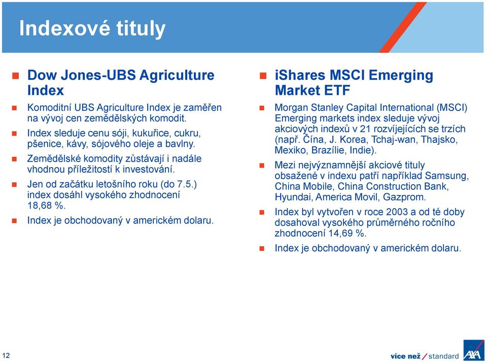 ) index dosáhl vysokého zhodnocení 18,68 %. Index je obchodovaný v americkém dolaru.