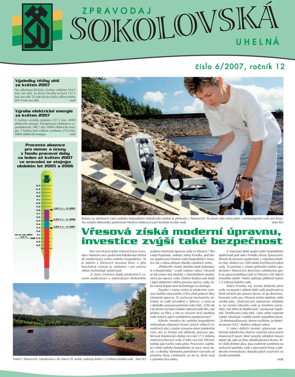 Paroplynová elektrárna vyprodukovala 148,7 tisíc MWh elektrické energie. V kvûtnu bylo celkem vyrobeno 275,9 tisíc MWh elektrické energie.