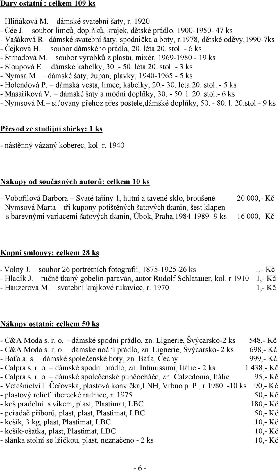 soubor výrobků z plastu, mixér, 1969-1980 - 19 ks - Sloupová E. dámské kabelky, 30. - 50. léta 20. stol. - 3 ks - Nymsa M. dámské šaty, župan, plavky, 1940-1965 - 5 ks - Holendová P.