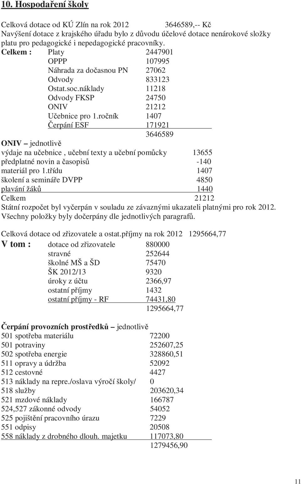 ročník 1407 Čerpání ESF 171921 3646589 ONIV jednotlivě výdaje na učebnice, učební texty a učební pomůcky 13655 předplatné novin a časopisů -140 materiál pro 1.