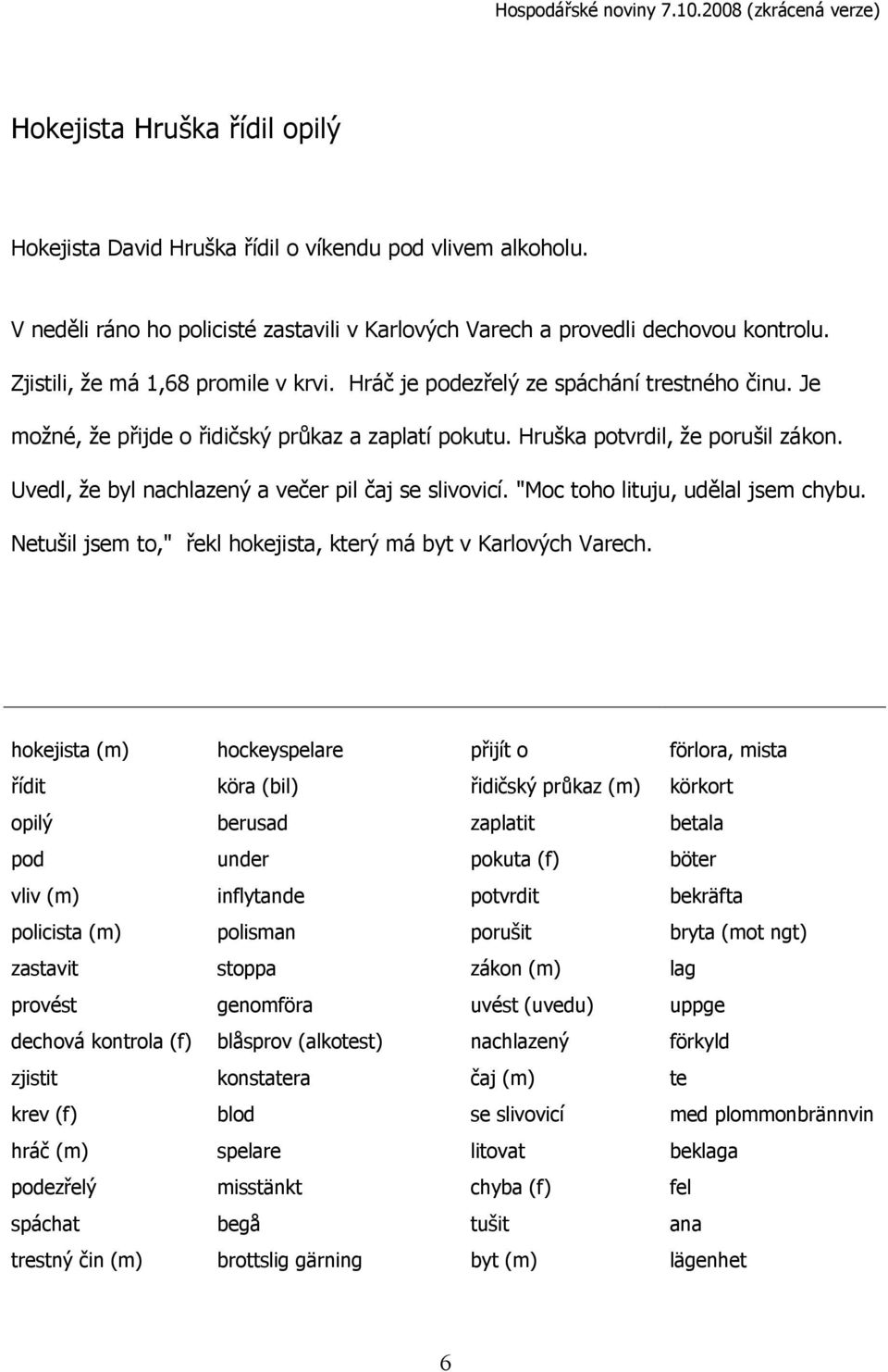 Je možné, že přijde o řidičský průkaz a zaplatí pokutu. Hruška potvrdil, že porušil zákon. Uvedl, že byl nachlazený a večer pil čaj se slivovicí. "Moc toho lituju, udělal jsem chybu.