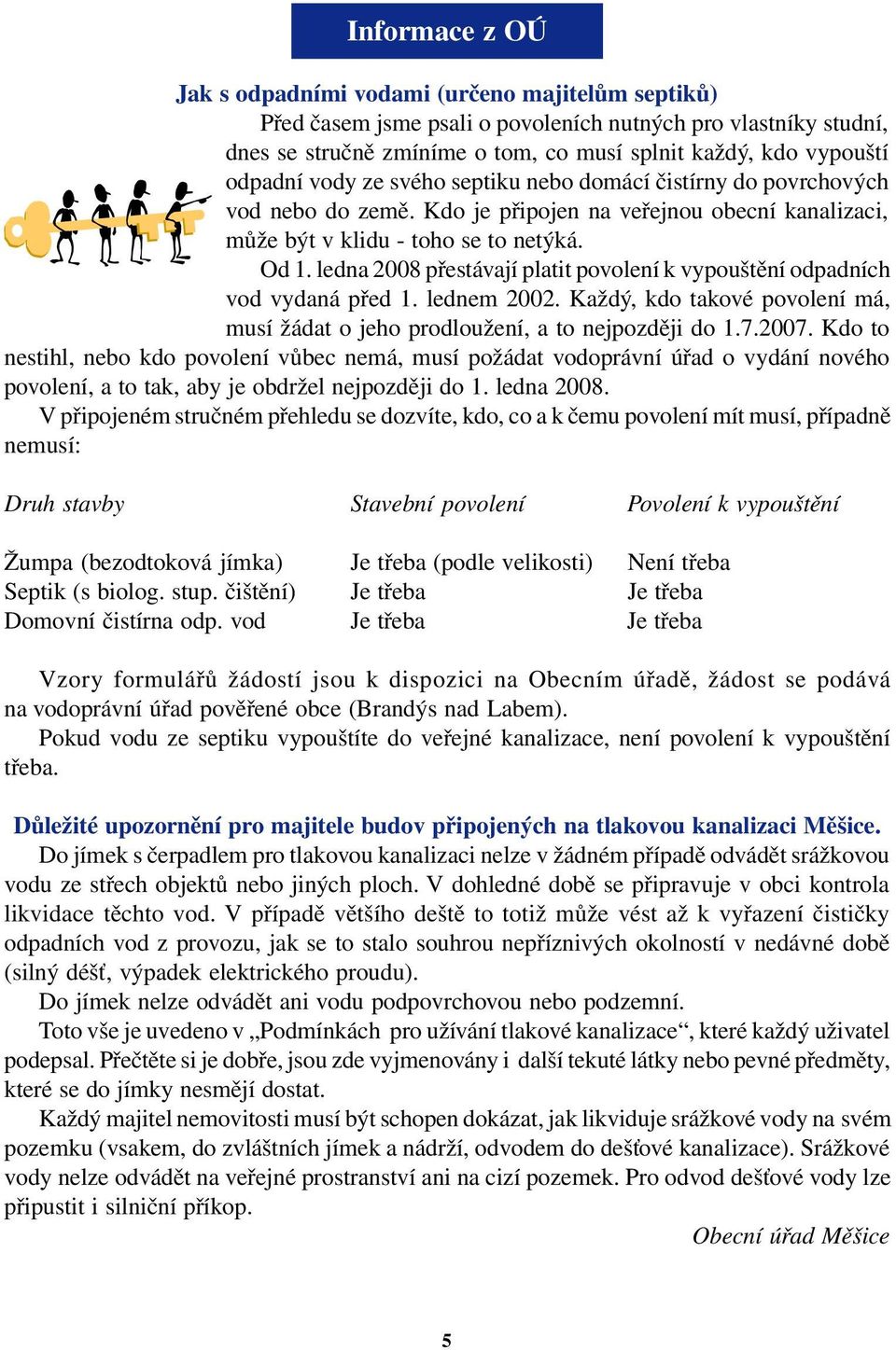 ledna 2008 přestávají platit povolení k vypouštění odpadních vod vydaná před 1. lednem 2002. Každý, kdo takové povolení má, musí žádat o jeho prodloužení, a to nejpozději do 1.7.2007.