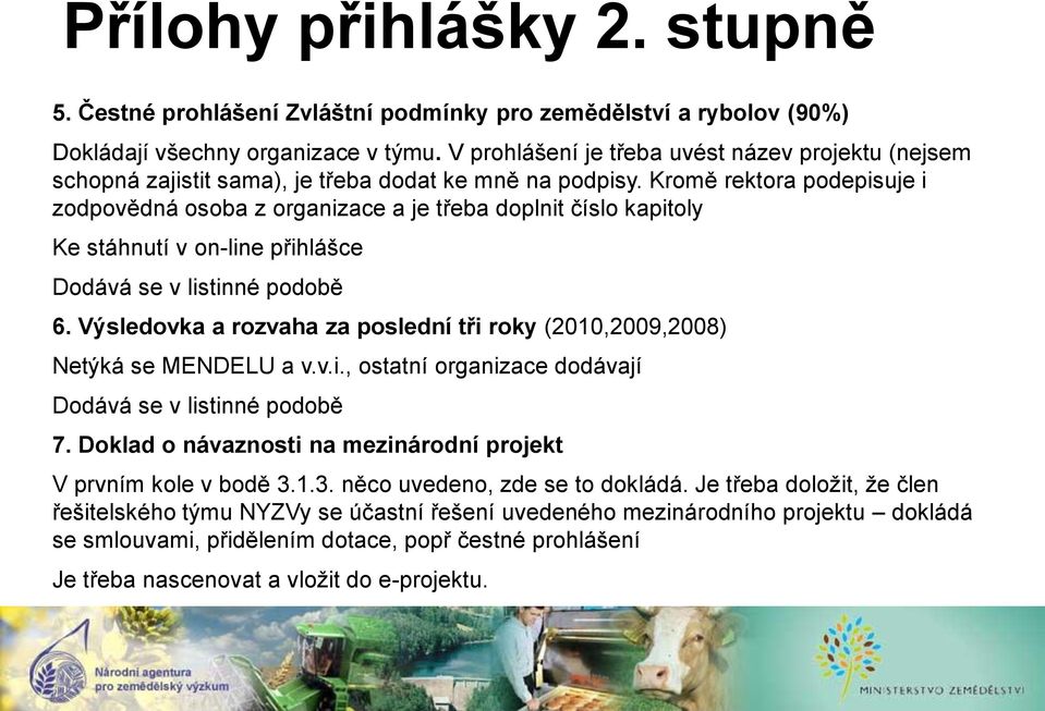 Kromě rektora podepisuje i zodpovědná osoba z organizace a je třeba doplnit číslo kapitoly Ke stáhnutí v on-line přihlášce Dodává se v listinné podobě 6.