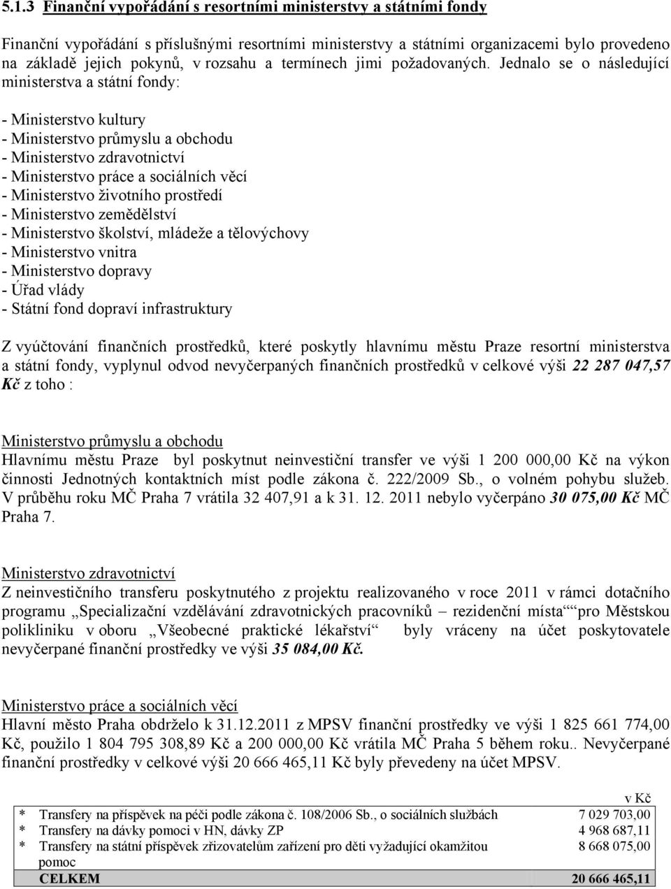 Jednalo se o následující ministerstva a státní fondy: - Ministerstvo kultury - Ministerstvo průmyslu a obchodu - Ministerstvo zdravotnictví - Ministerstvo práce a sociálních věcí - Ministerstvo