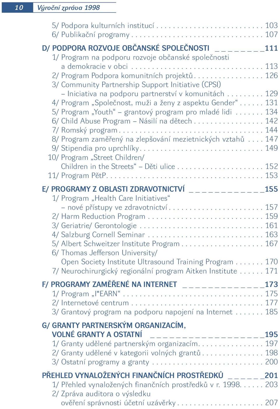 ................ 126 3/ Community Partnership Support Initiative (CPSI) Iniciativa na podporu partnerství v komunitách......... 129 4/ Program Spoleãnost, muïi a Ïeny z aspektu Gender.