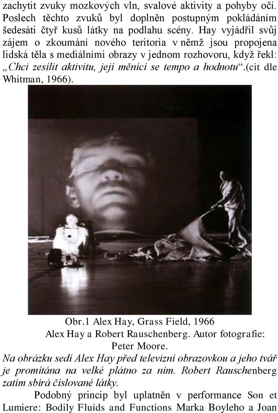 a hodnotu.(cit dle Whitman, 1966). Obr.1 Alex Hay, Grass Field, 1966 Alex Hay a Robert Rauschenberg. Autor fotografie: Peter Moore.