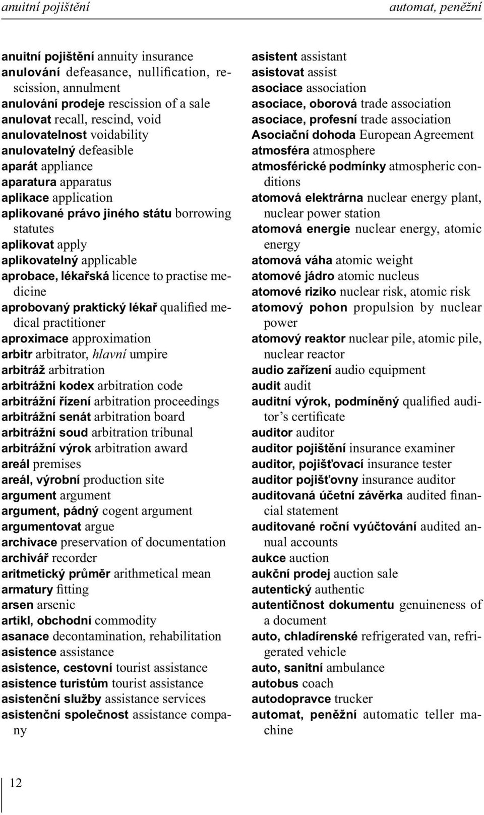 aprobace, lékařská licence to practise medicine aprobovaný praktický lékař qualified medical practitioner aproximace approximation arbitr arbitrator, hlavní umpire arbitráž arbitration arbitrážní