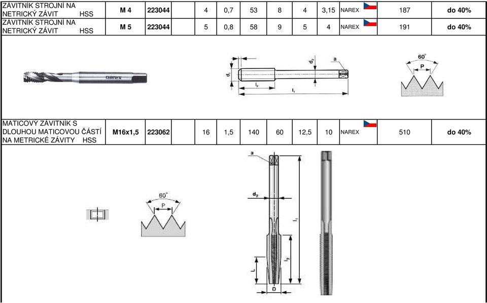 0,8 58 9 5 4 NAREX 191 do 40% MATICOVÝ ZÁVITNÍK S DLOUHOU MATICOVOU