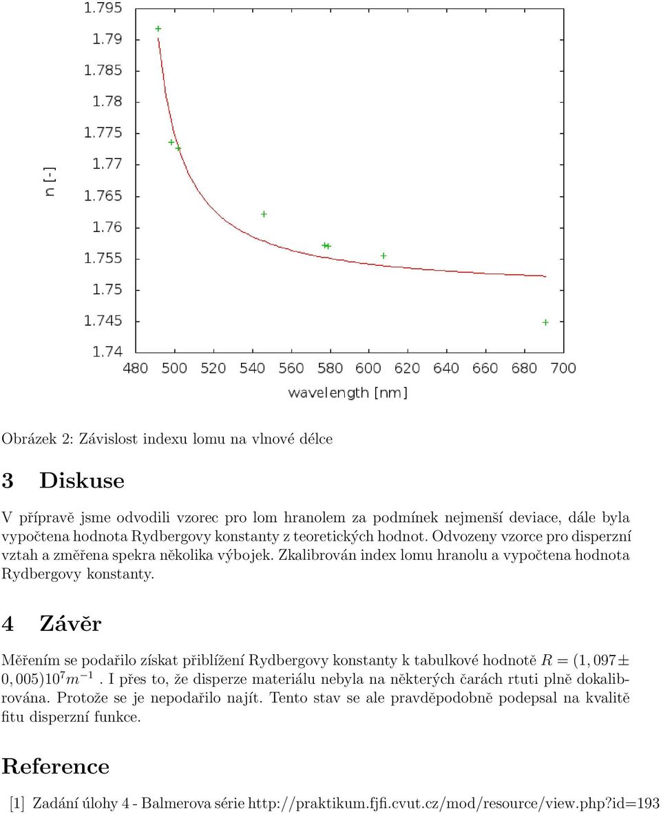 4 Závěr Měřením se podařilo získat přiblížení Rydbergovy konstanty k tabulkové hodnotě R = (1, 097± 0, 005)10 7 m 1.