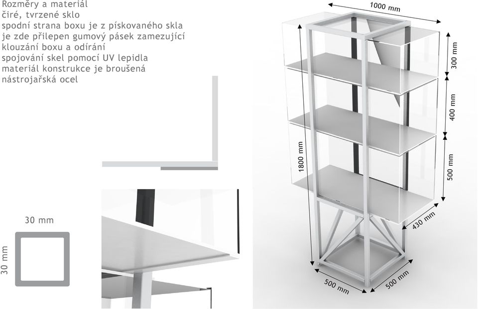 spojování skel pomocí UV lepidla materiál konstrukce je broušená