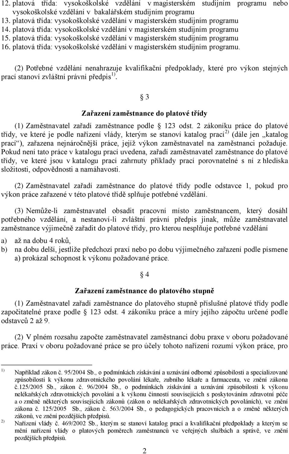 platová třída: vysokoškolské vzdělání v magisterském studijním programu 16. platová třída: vysokoškolské vzdělání v magisterském studijním programu.