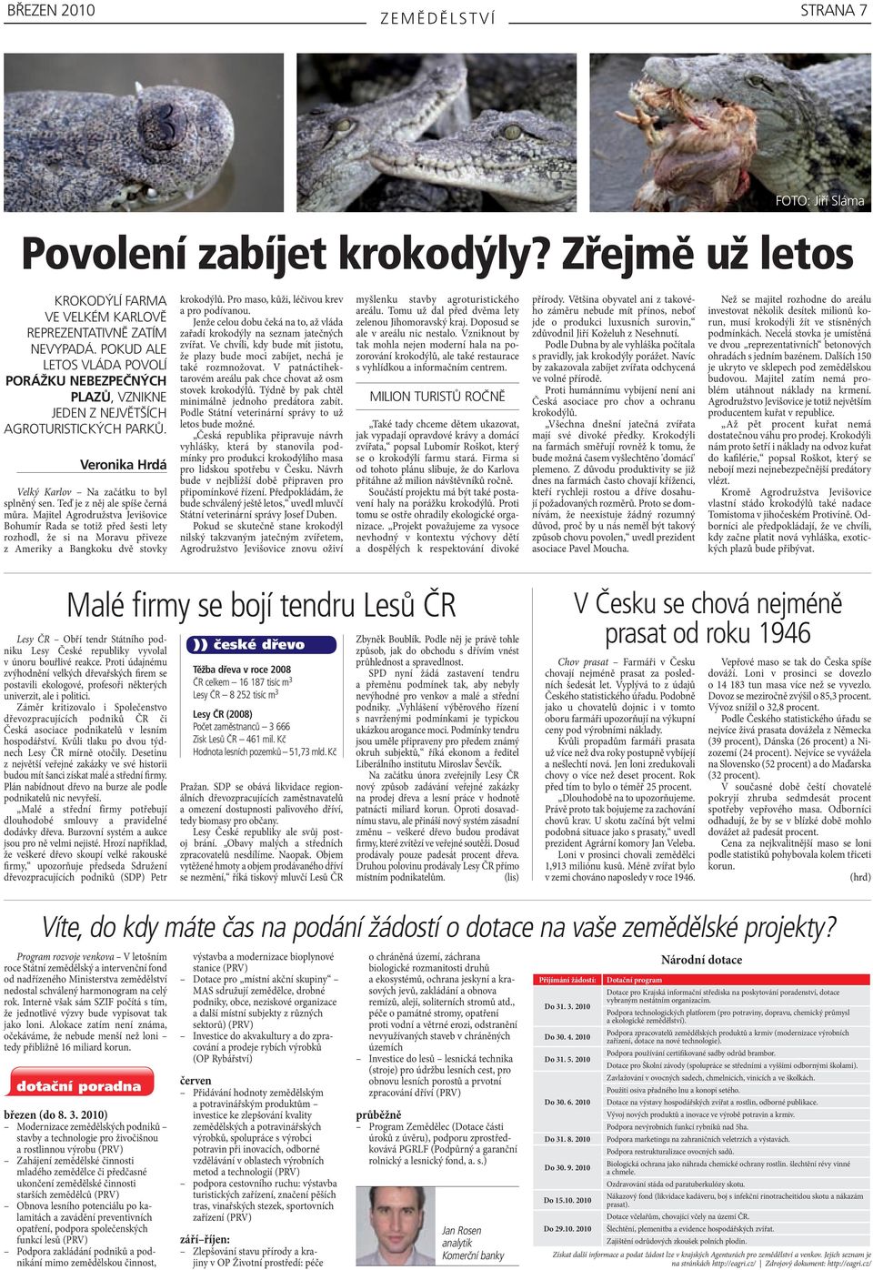 Majitel Agrodružstva Jevišovice Bohumír Rada totiž před šesti lety rozhodl, že si na Moravu přiveze z Ameriky a Bangkoku dvě stovky krokodýlů. Pro maso, kůži, léčivou krev a pro podívanou.