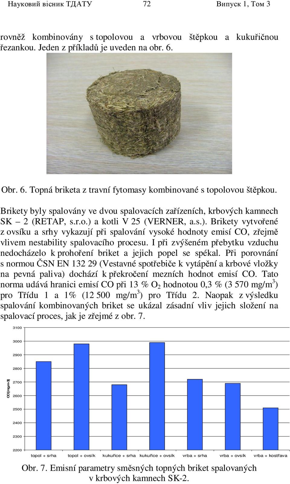 a kotli V 25 (VERNER, a.s.). Brikety vytvo ené z ovsíku a srhy vykazují p i spalování vysoké hodnoty emisí CO, z ejm vlivem nestability spalovacího procesu.