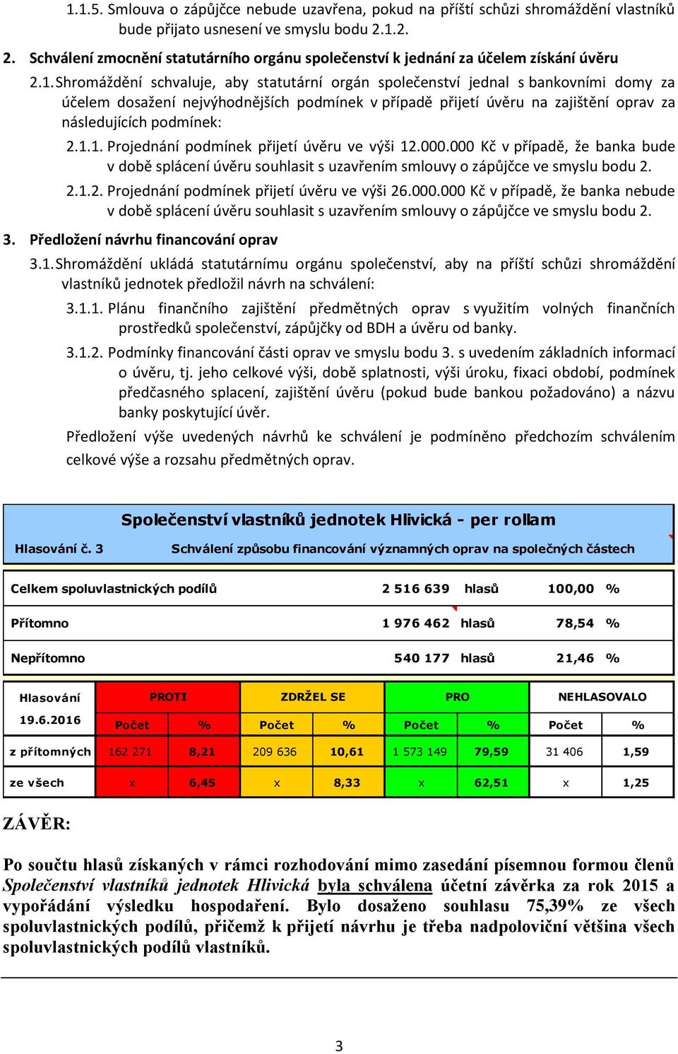 nejvýhodnějších podmínek v případě přijetí úvěru na zajištění oprav za následujících podmínek: 2.1.1. Projednání podmínek přijetí úvěru ve výši 12.000.