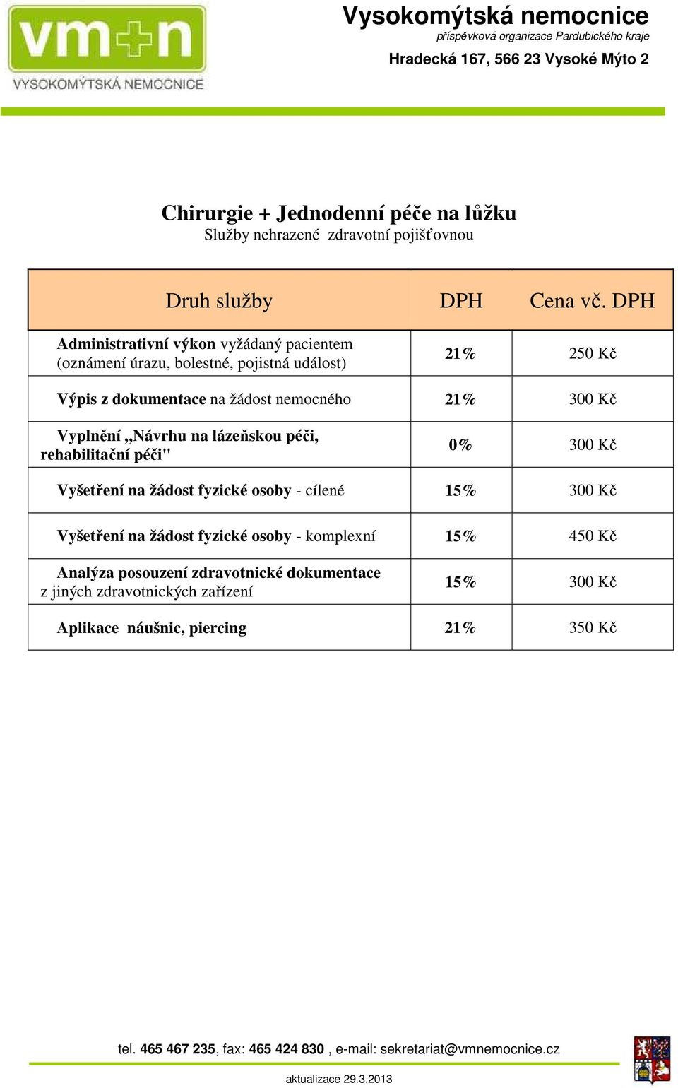 péči" 0% 300 Kč Vyšetření na žádost fyzické osoby - cílené 15% 300 Kč Vyšetření na žádost fyzické osoby - komplexní 15%