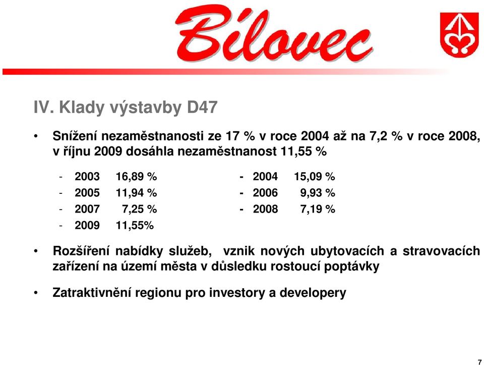 7,25 % - 2008 7,19 % - 2009 11,55% Rozšíření nabídky služeb, vznik nových ubytovacích a stravovacích