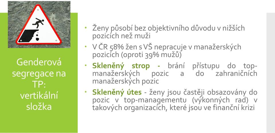 přístupu do topmanažerských pozic a do zahraničních manažerských pozic Skleněný útes - ženy jsou