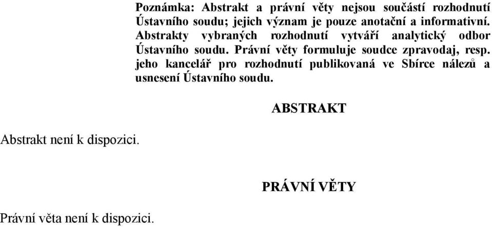 anotační a informativní. Abstrakty vybraných rozhodnutí vytváří analytický odbor Ústavního soudu.