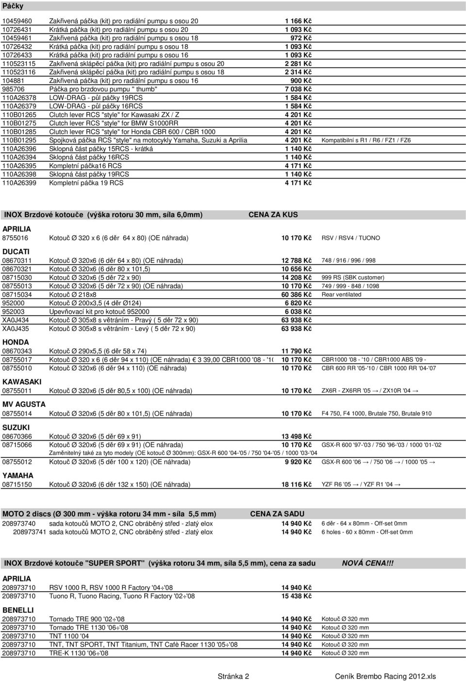 pumpu s osou 20 2 281 Kč 110523116 Zakřivená sklápěcí páčka (kit) pro radiální pumpu s osou 18 2 314 Kč 104881 Zakřivená páčka (kit) pro radiální pumpu s osou 16 900 Kč 985706 Páčka pro brzdovou