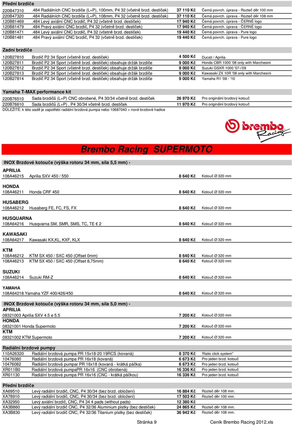 destiček) 17 940 Kč Černá povrch. úprava - ČERNÉ logo 120B81479.484 Pravý axiální CNC brzdič, P4 32 (včetně brzd. destiček) 17 940 Kč Černá povrch. úprava - ČERNÉ logo 120B81471.