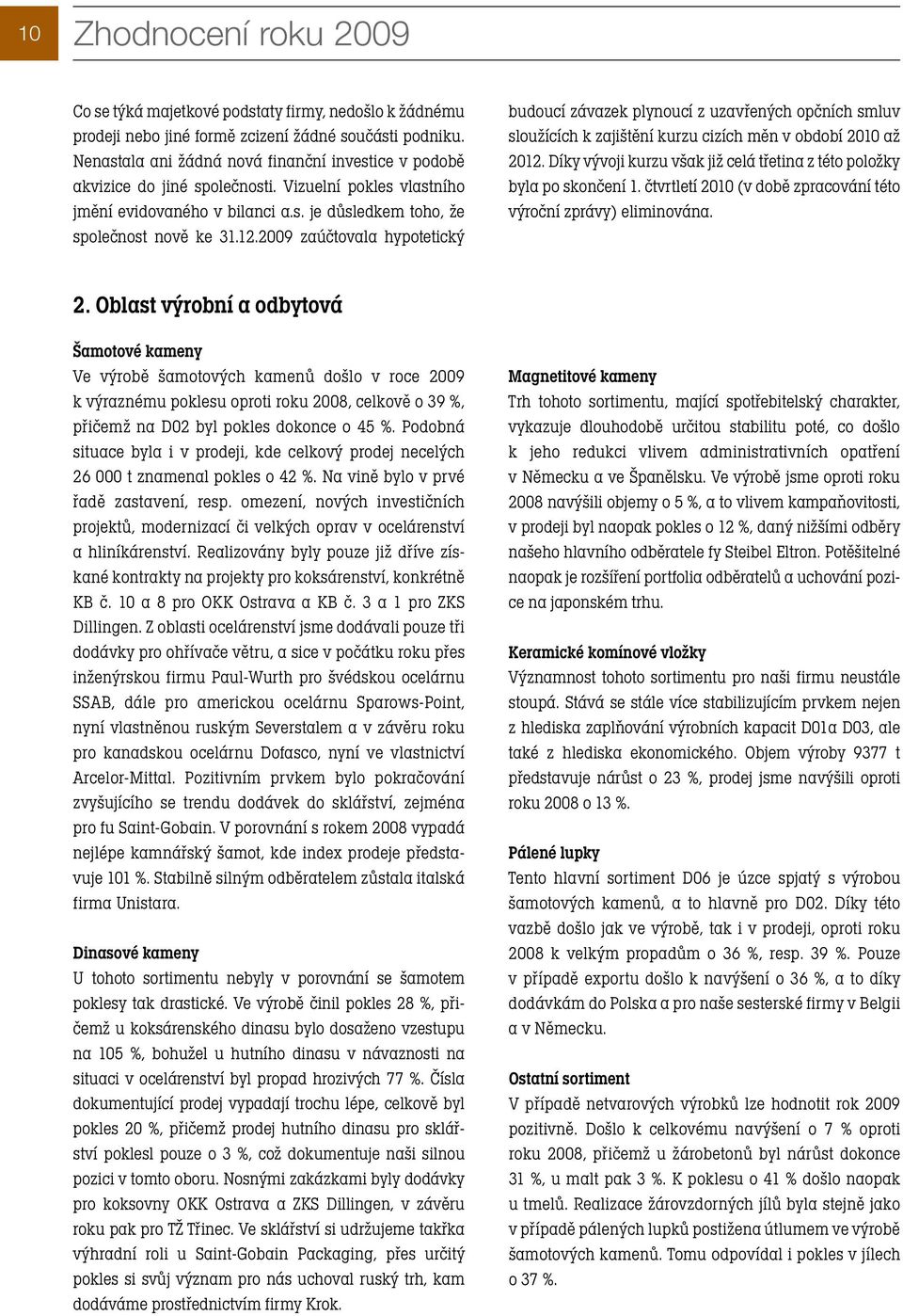 2009 zaúčtovala hypotetický budoucí závazek plynoucí z uzavřených opčních smluv sloužících k zajištění kurzu cizích měn v období 2010 až 2012.