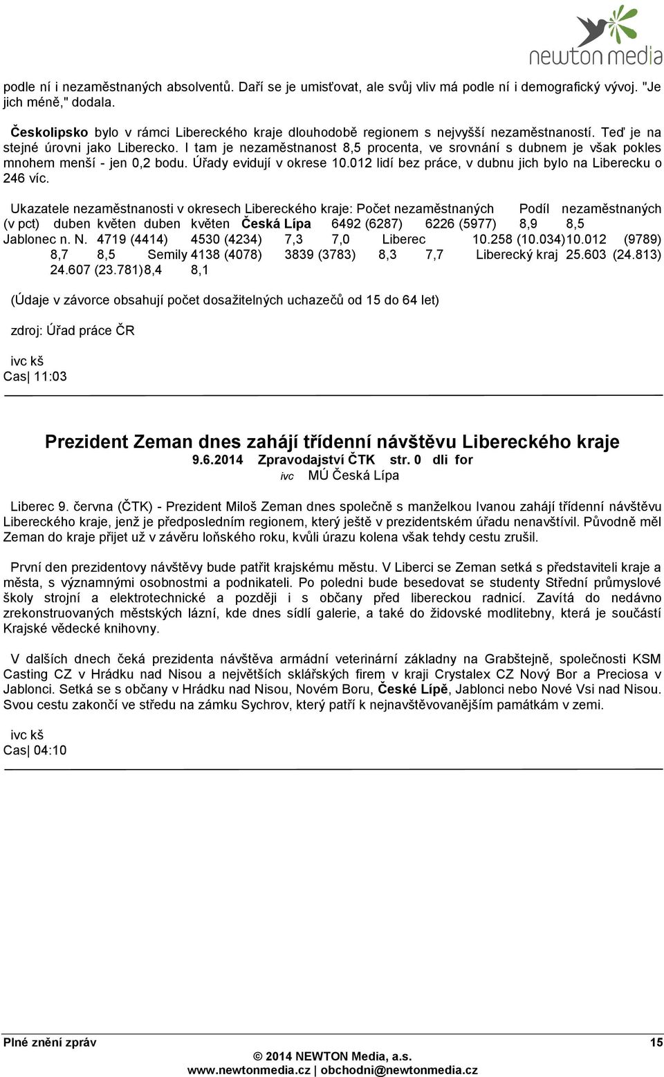 I tam je nezaměstnanost 8,5 procenta, ve srovnání s dubnem je však pokles mnohem menší - jen 0,2 bodu. Úřady evidují v okrese 10.012 lidí bez práce, v dubnu jich bylo na Liberecku o 246 víc.