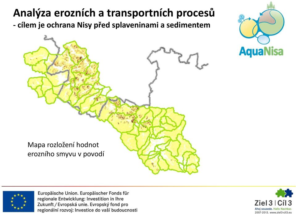 před splaveninami a sedimentem Mapa