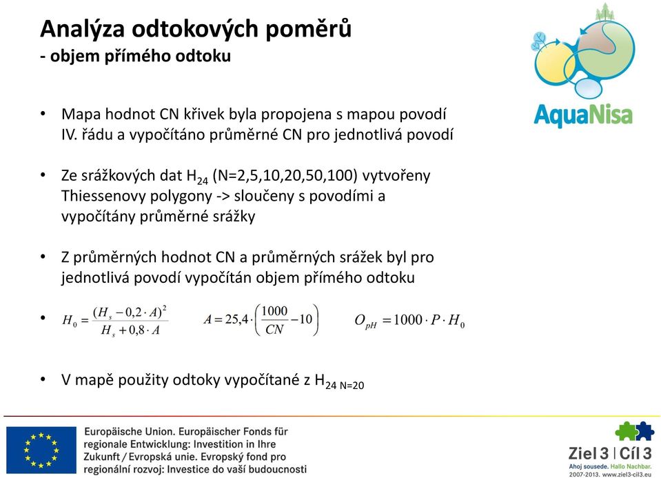 Thiessenovy polygony -> sloučeny s povodími a vypočítány průměrné srážky Z průměrných hodnot CN a