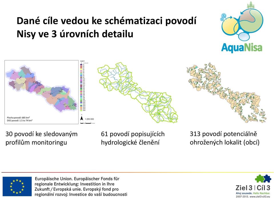 monitoringu 61 povodí popisujících hydrologické