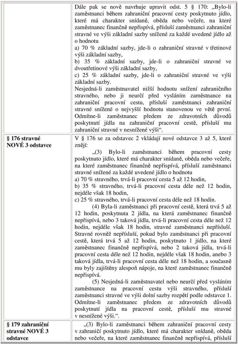 stravné ve výši základní sazby snížené za každé uvedené jídlo až o hodnotu a) 70 % základní sazby, jde-li o zahraniční stravné v třetinové výši základní sazby, b) 35 % základní sazby, jde-li o