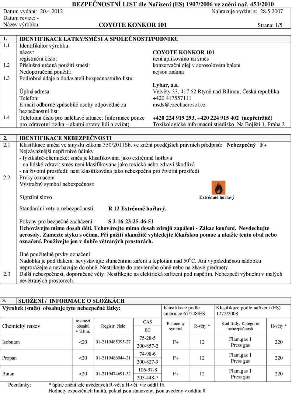 cz bezpečnostní list: 1.