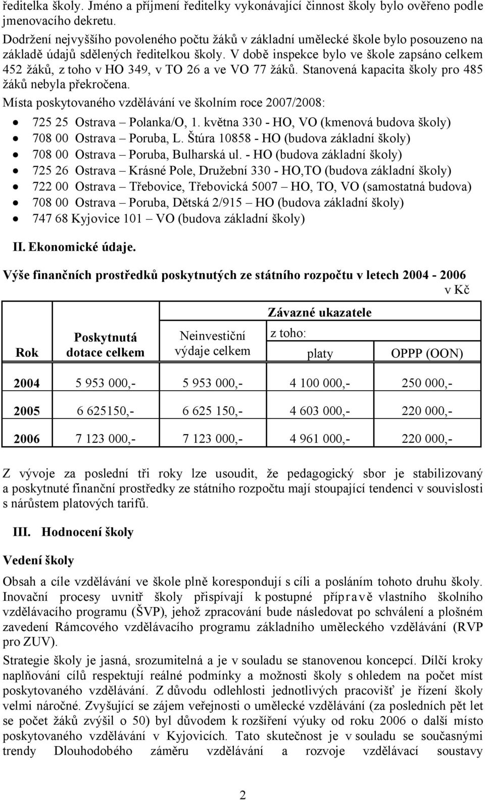 V době inspekce bylo ve škole zapsáno celkem 452 žáků, z toho v HO 349, v TO 26 a ve VO 77 žáků. Stanovená kapacita školy pro 485 žáků nebyla překročena.