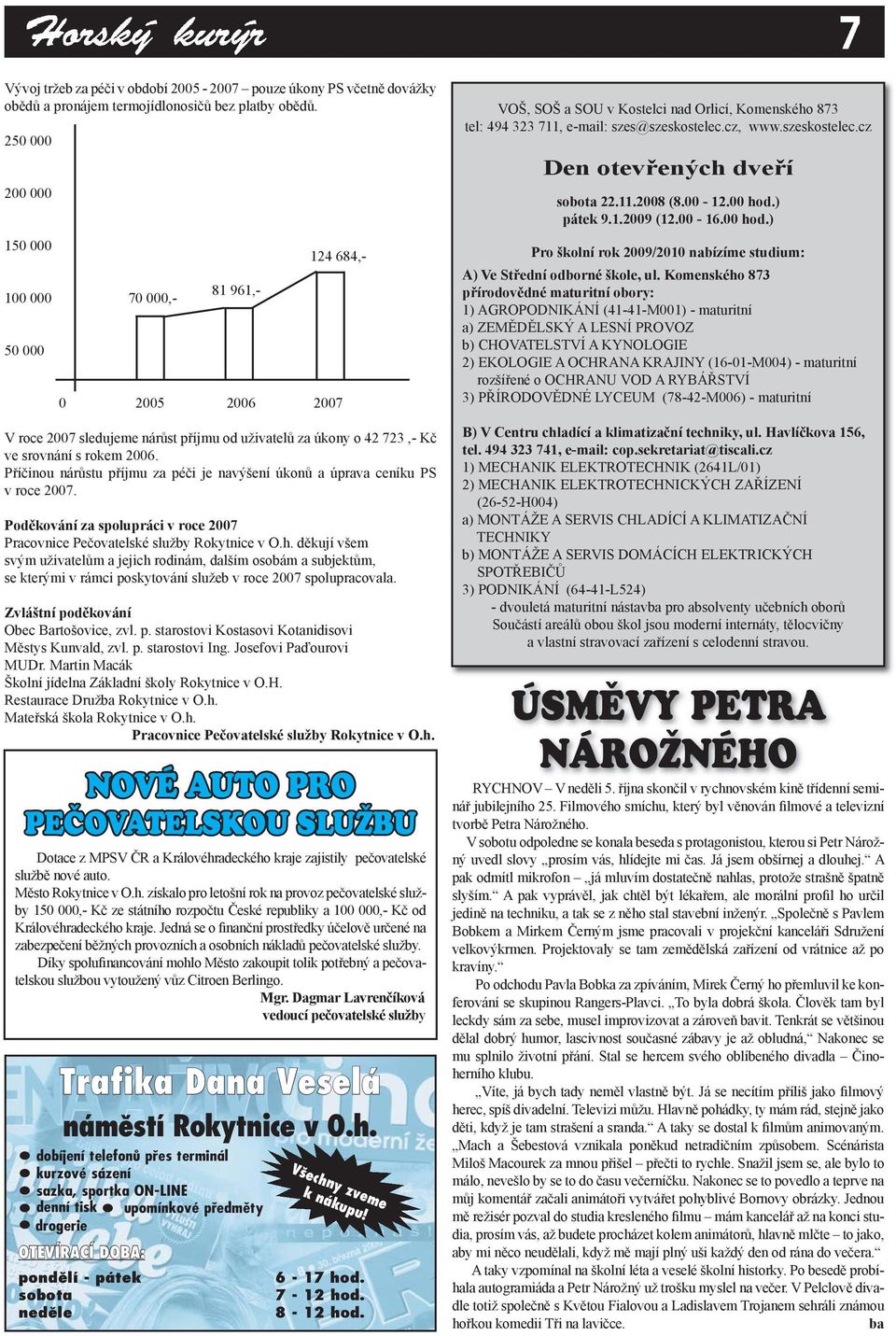 Příčinou nárůstu příjmu za péči je navýšení úkonů a úprava ceníku PS v roce 2007. Poděkování za spolupráci v roce 2007 Pracovnice Pečovatelské služby Rokytnice v O.h.