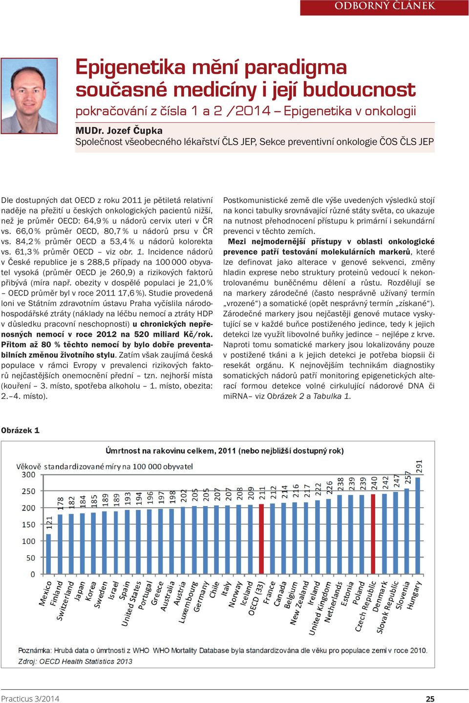 pacientů nižší, než je průměr OECD: 64,9 % u nádorů cervix uteri v ČR vs. 66,0 % průměr OECD, 80,7 % u nádorů prsu v ČR vs. 84,2 % průměr OECD a 53,4 % u nádorů kolorekta vs.
