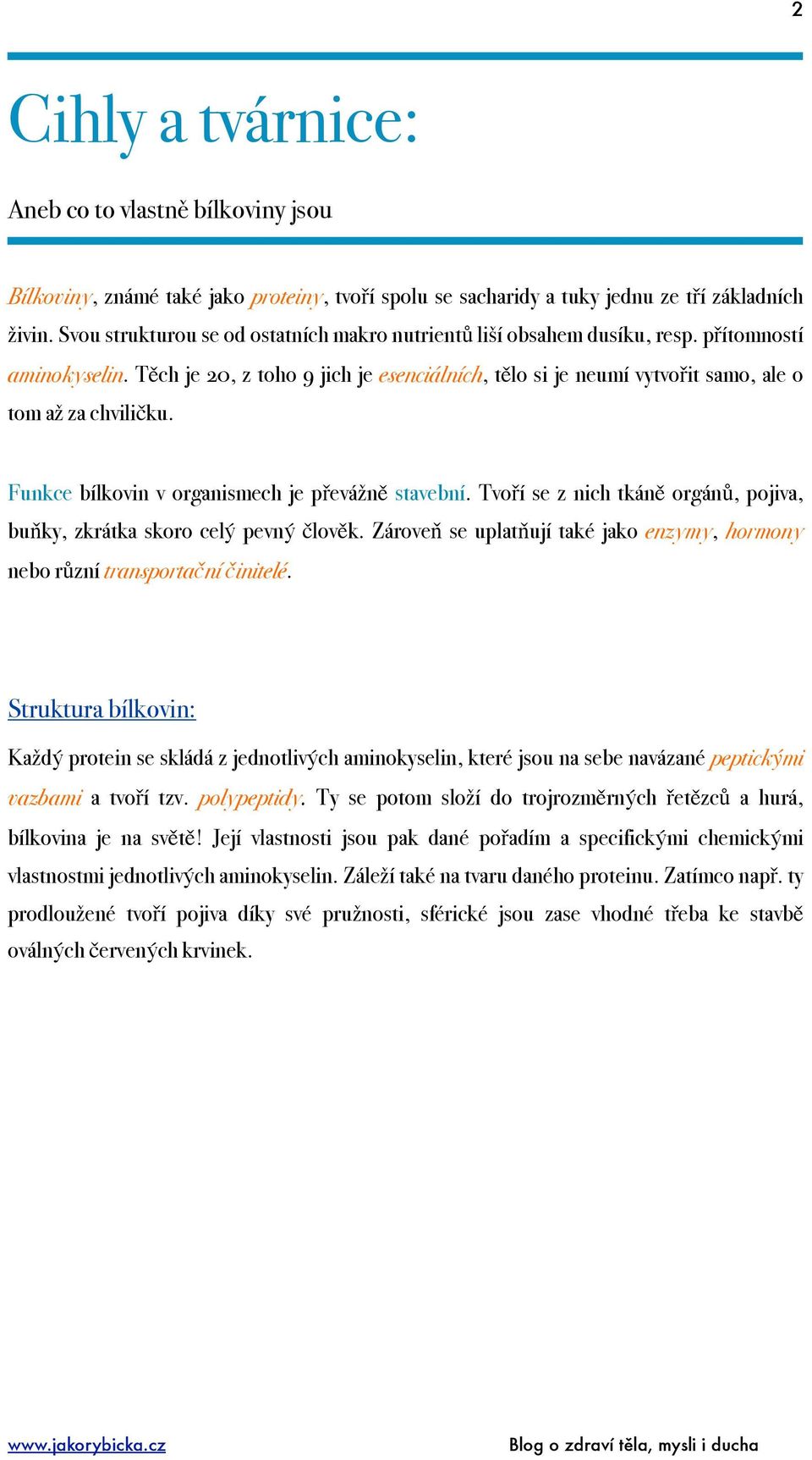 Těch je 20, z toho 9 jich je esenciálních, tělo si je neumí vytvořit samo, ale o tom až za chviličku. Funkce bílkovin v organismech je převážně stavební.