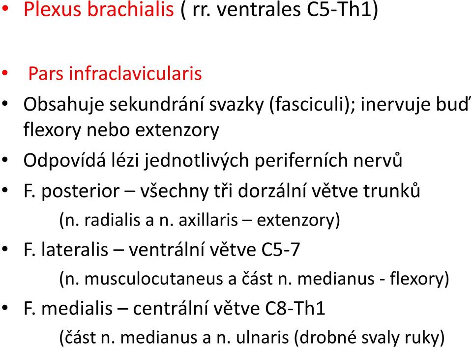 extenzory Odpovídá lézi jednotlivých periferních nervů F. posterior všechny tři dorzální větve trunků (n.