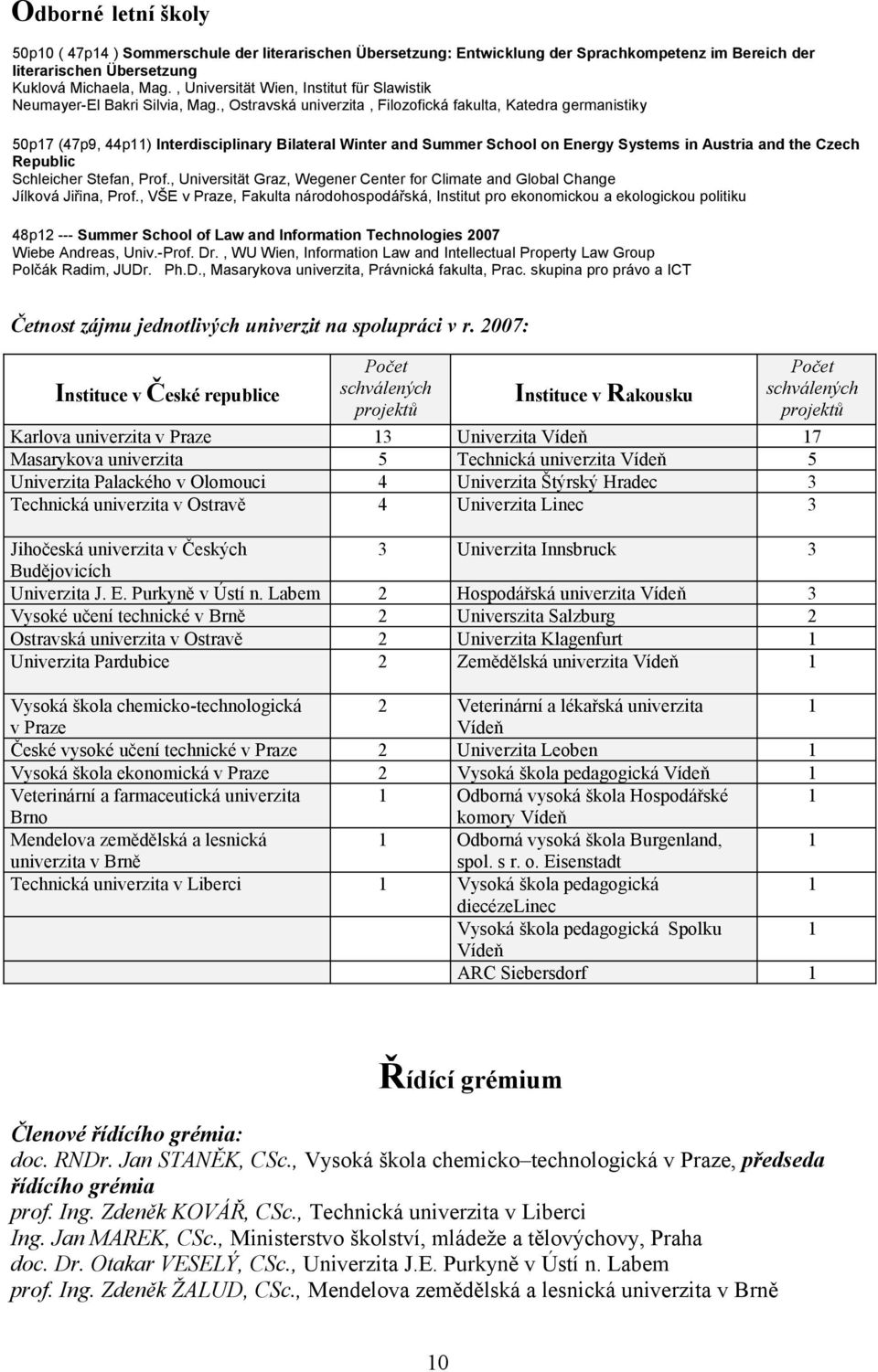 , Ostravská univerzita, Filozofická fakulta, Katedra germanistiky 50p17 (47p9, 44p11) Interdisciplinary Bilateral Winter and Summer School on Energy Systems in Austria and the Czech Republic