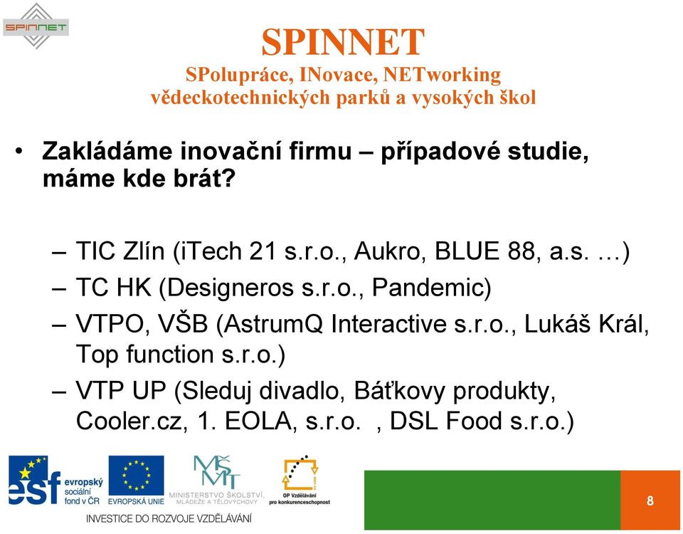 r.o., Lukáš Král, Top function s.r.o.) VTP UP (Sleduj divadlo, Báťkovy produkty, Cooler.