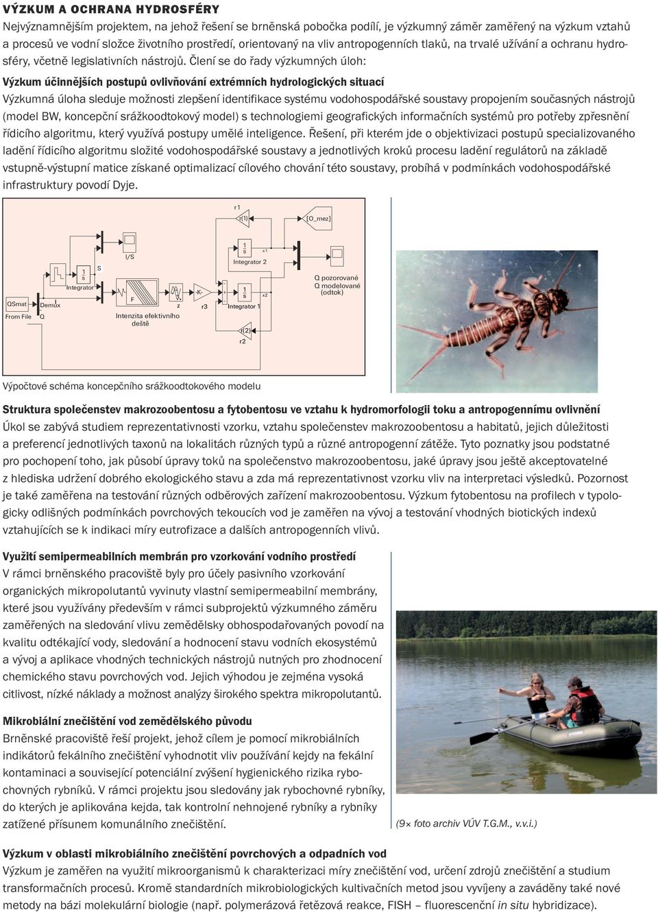 Člení se do řady výzkumných úloh: Výzkum účinnějších postupů ovlivňování extrémních hydrologických situací Výzkumná úloha sleduje možnosti zlepšení identifikace systému vodohospodářské soustavy