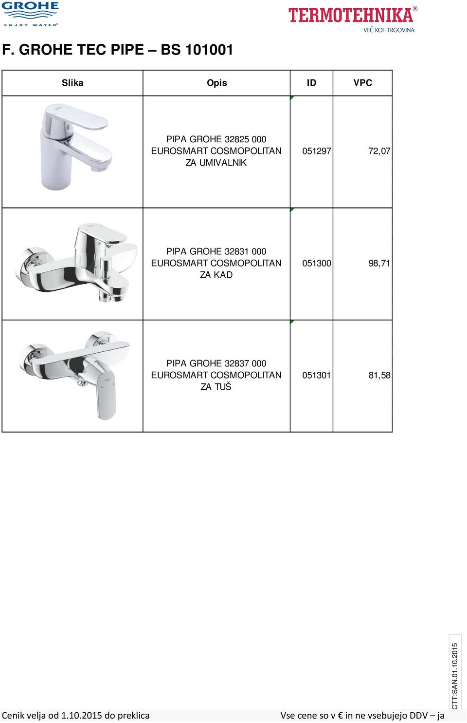 GROHE 32831 000 EUROSMART COSMOPOLITAN ZA KAD 051300