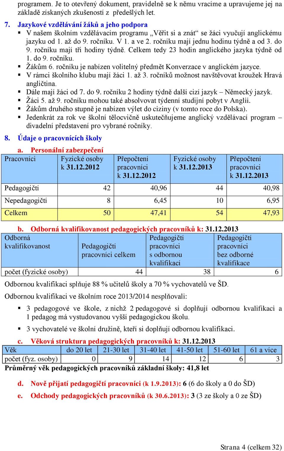 ročníku mají jednu hodinu týdně a od 3. do 9. ročníku mají tři hodiny týdně. Celkem tedy 23 hodin anglického jazyka týdně od 1. do 9. ročníku. Žákům 6.