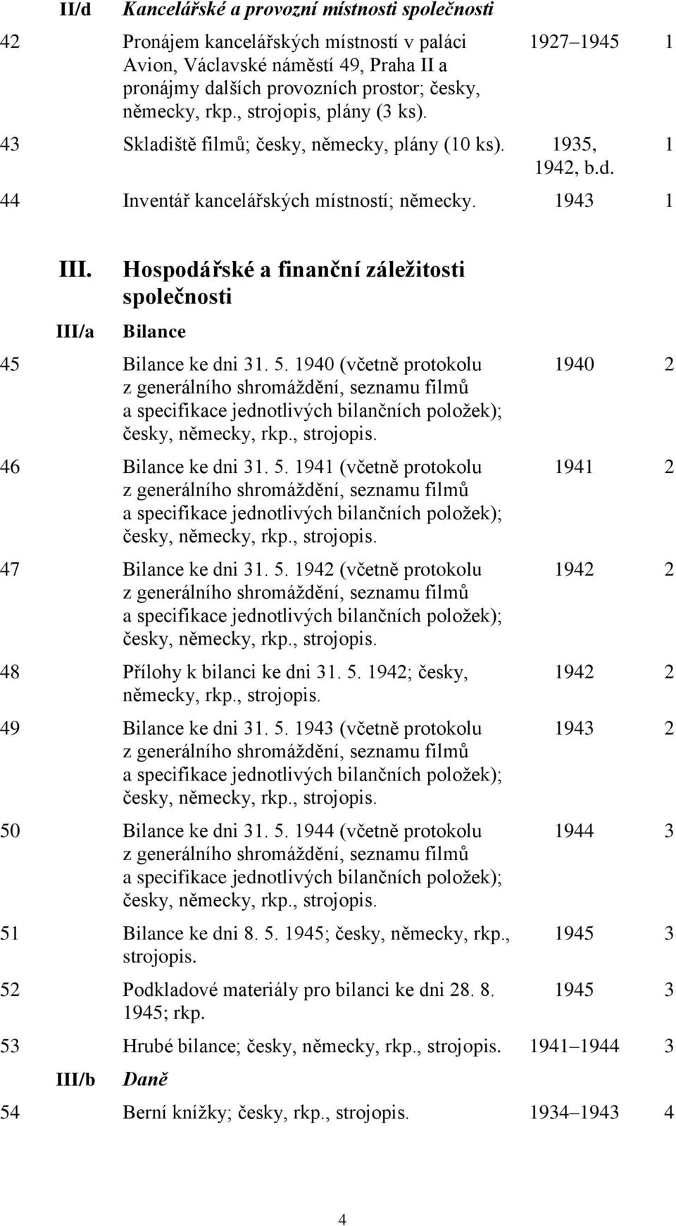 III/a Hospodářské a finanční záležitosti společnosti Bilance 45 Bilance ke dni 31. 5.