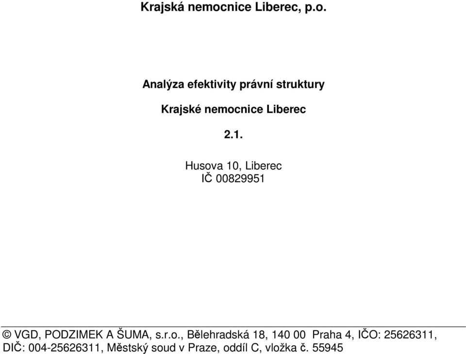 Analýza efektivity právní struktury Krajské nemocnice Liberec 2.1.