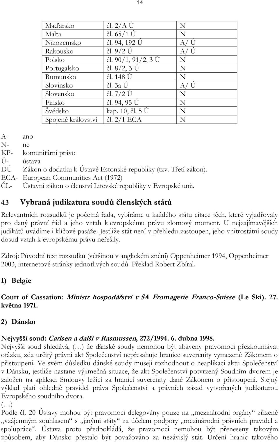 2/1 ECA N A- ano N- ne KP- komunitární právo Ú- ústava DÚ- Zákon o dodatku k Ústavě Estonské republiky (tzv. Třetí zákon).