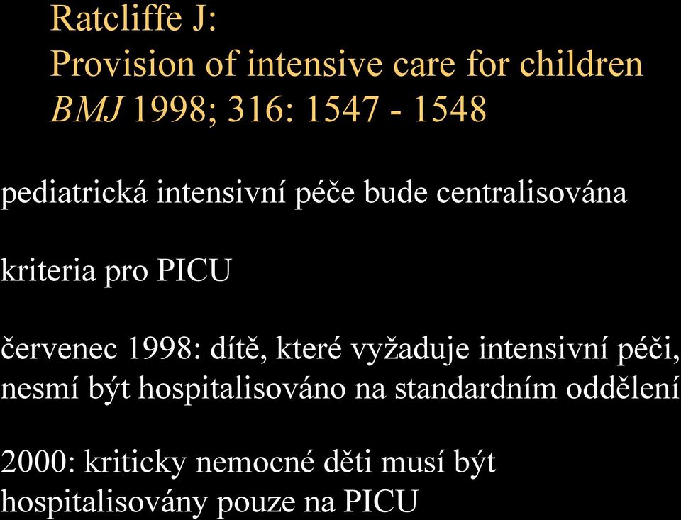 1998: dítě, které vyžaduje intensivní péči, nesmí být hospitalisováno na