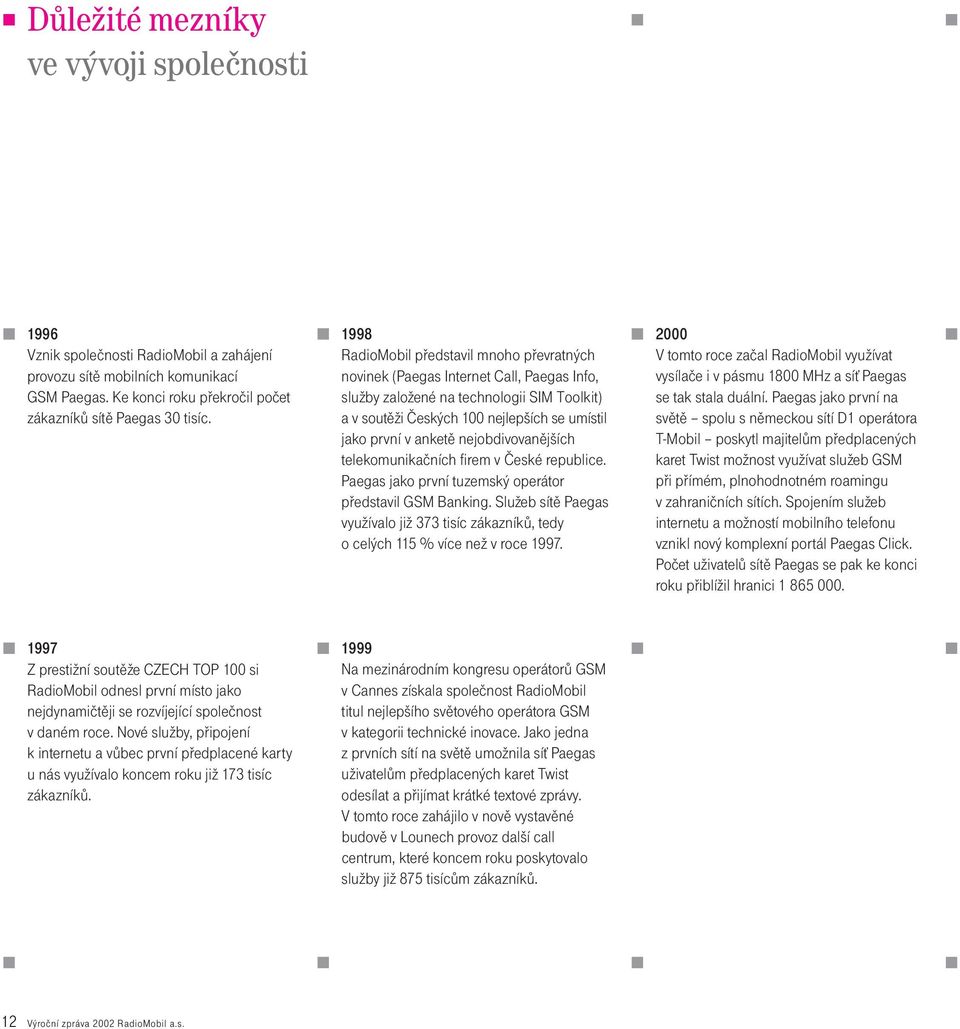 nejobdivovanìjších telekomunikaèních firem v Èeské republice. Paegas jako první tuzemský operátor pøedstavil GSM Banking.
