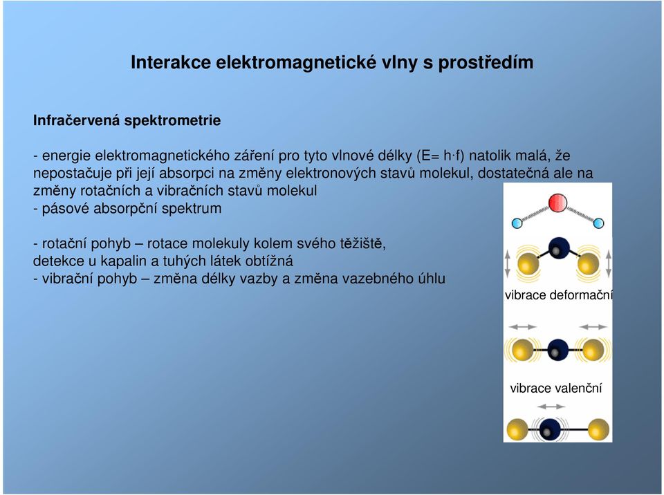 rotačních a vibračních stavů molekul - pásové absorpční spektrum - rotační pohyb rotace molekuly kolem svého těžiště, detekce