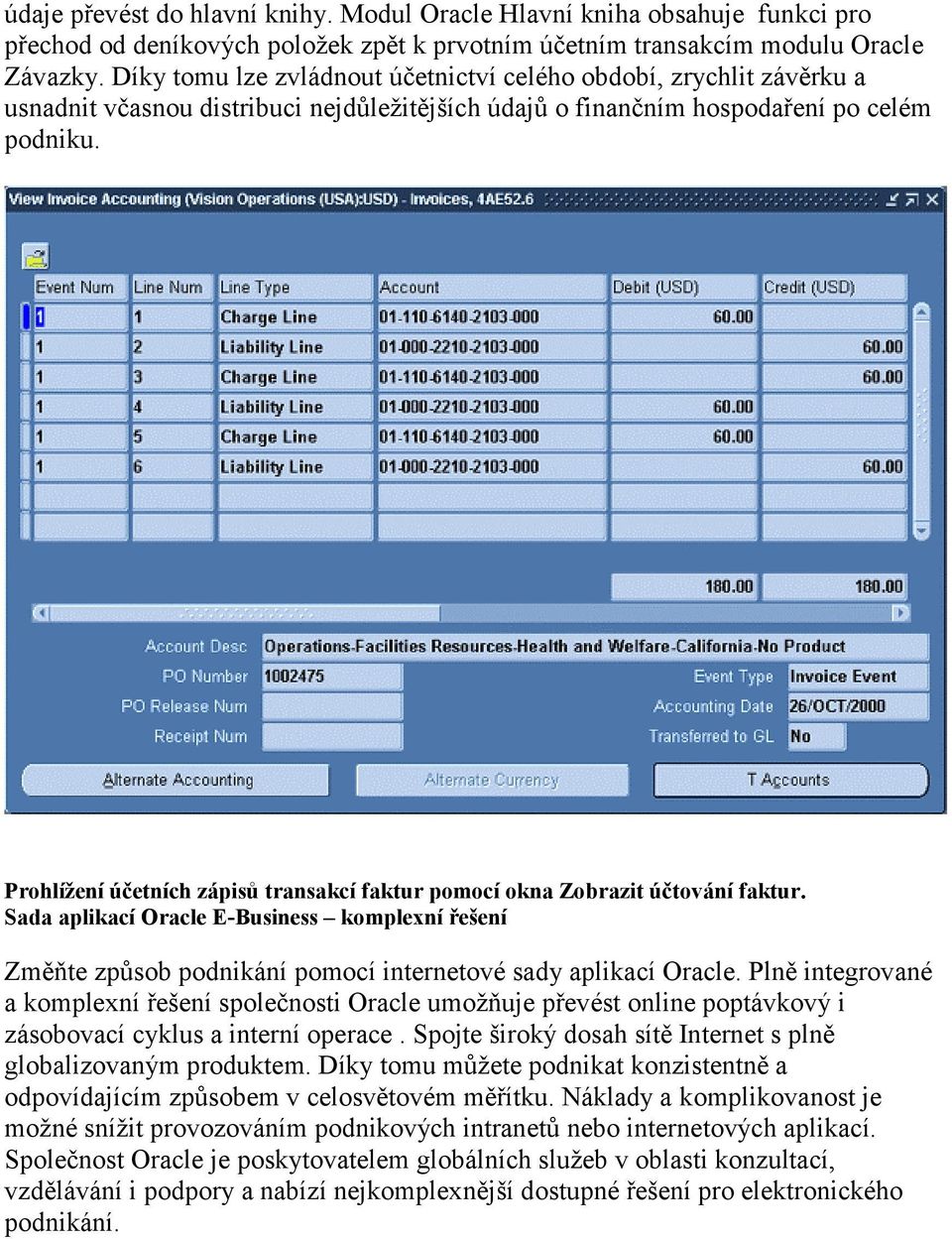 Prohlížení účetních zápisů transakcí faktur pomocí okna Zobrazit účtování faktur. Sada aplikací Oracle E-Business komplexní řešení Změňte způsob podnikání pomocí internetové sady aplikací Oracle.