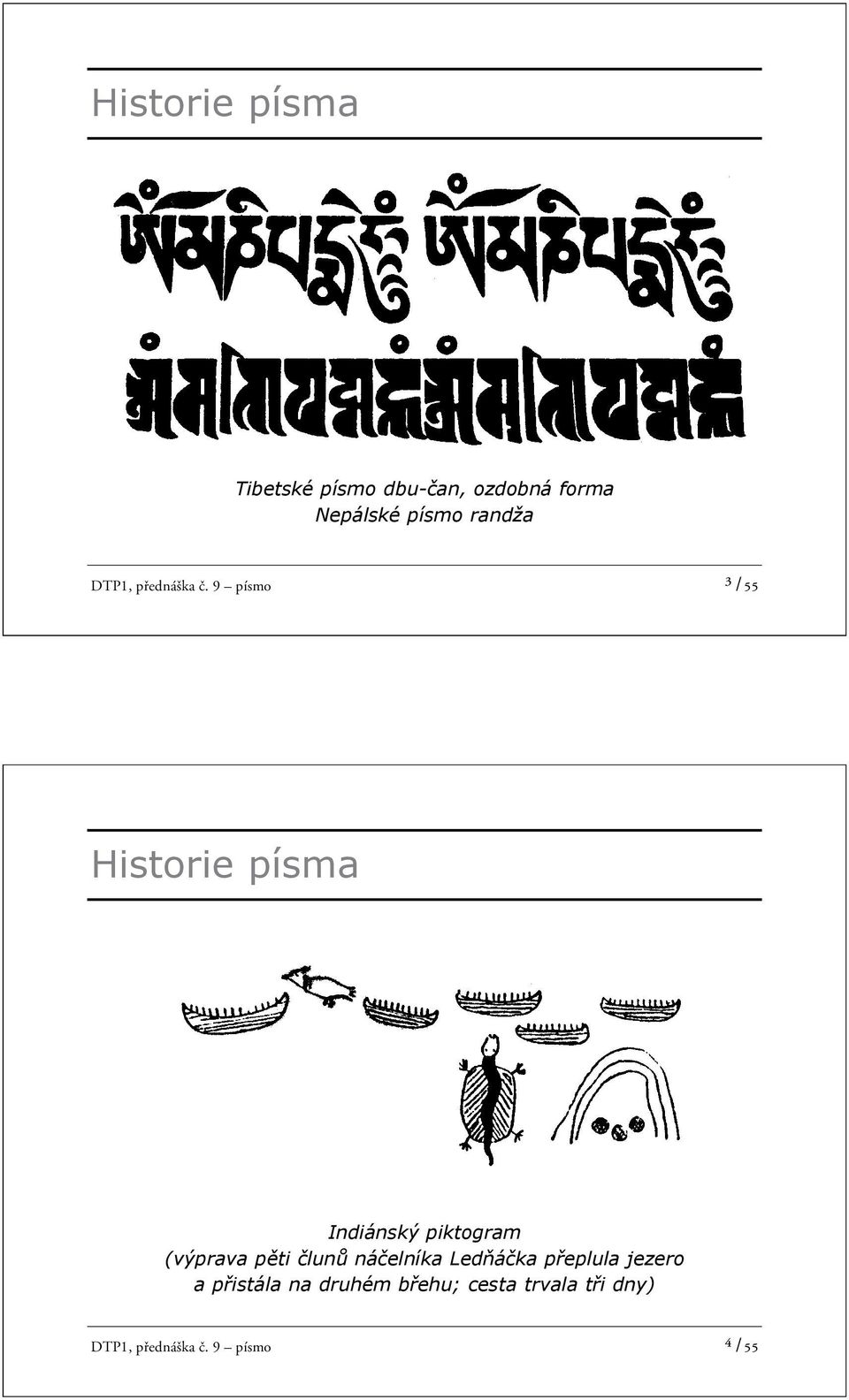 9 písmo ³ /55 Historie písma Indiánský piktogram (výprava p ti lun ná